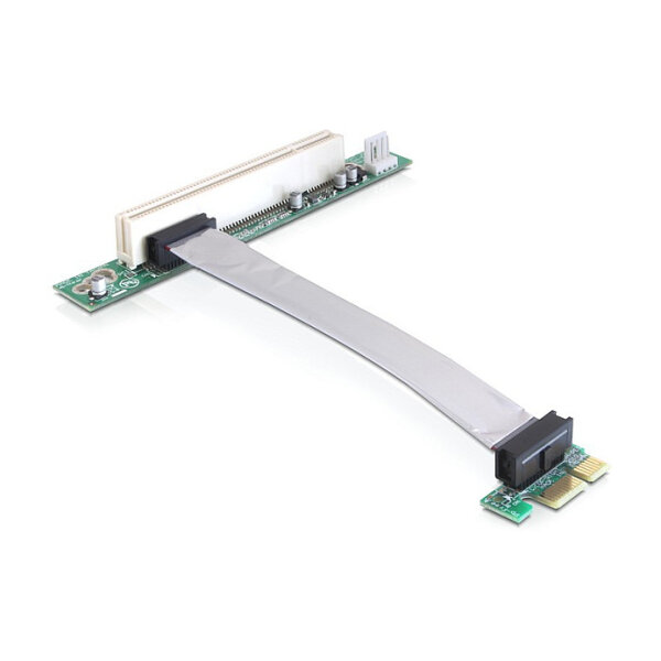 Riser Karte PCI Express x1 > 1 x PCI mit flexiblem Kabel 13 cm links gerichtet