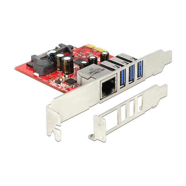 PCI Express x1 Karte zu 3 x extern USB 5 Gbps + 1 x extern Gigabit LAN - Low Profile Formfaktor
