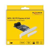4 Port SATA und 1 Slot M.2 Key B PCI Express x4 Karte - Low Profile Formfaktor