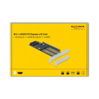 PCI Express x16 Karte zu 1 x M.2 Key B + 1 x NVMe M.2 Key M + 1 x mSATA - Low Profile Formfaktor