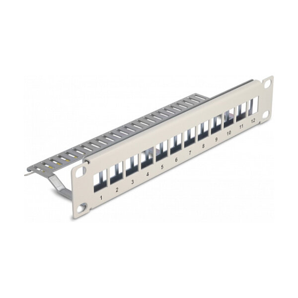 Delock 10? Keystone Patchpanel 12 Port mit Entlastungsschiene 1 HE grau