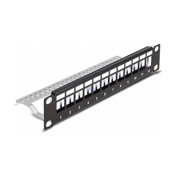Delock 10? Keystone Patchpanel 12 Port mit Entlastungsschiene 1 HE schwarz