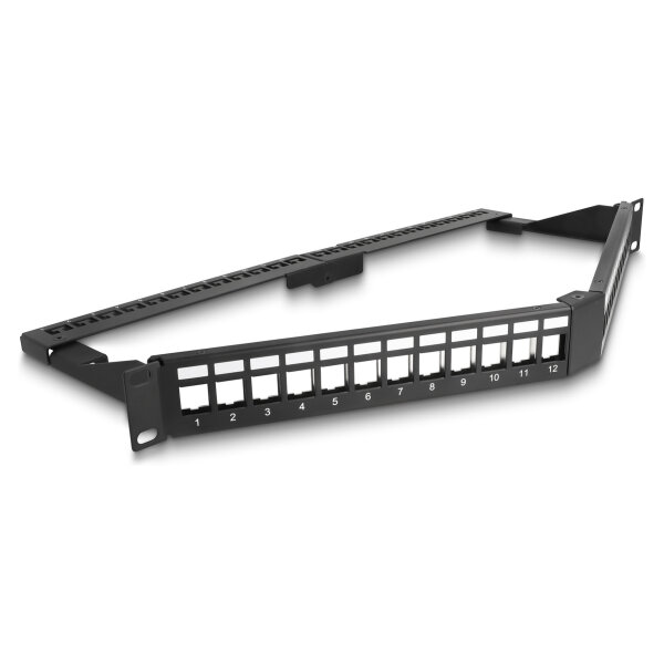 Delock 19? Keystone Patchpanel 24 Port mit Entlastungsschiene 1 HE gewinkelt schwarz
