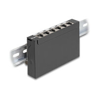Delock Mini Desktop Patchpanel RJ45 Buchse 6 Port Cat.6A geschirmt schwarz - zur Montage an Tisch, Wand oder Hutschiene
