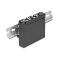 Delock Mini Desktop Patchpanel RJ45 Buchse 4 Port Cat.6A geschirmt schwarz - zur Montage an Tisch, Wand oder Hutschiene
