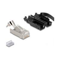RJ45 Modularer Stecker mit Zugentlastung Cat.6A und robuster Knickschutztülle 25er Set