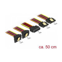 Kabel SATA 15 Pin Strom Stecker mit Einrastfunktion > SATA 15 Pin Strom Buchse 2 x gerade / 2 x unten 50 cm