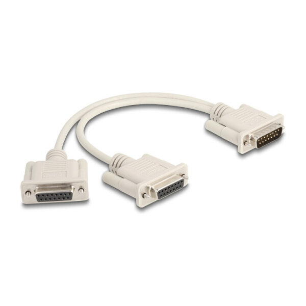 Adapter Y-Kabel Splitter D-Sub 15 Pin Stecker zu 2 x D-Sub 15 Pin Buchse mit Schrauben 30 cm