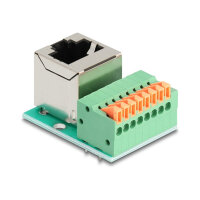 RJ45 Buchse 90° gewinkelt zu Terminalblock mit Drucktaster Cat.5e