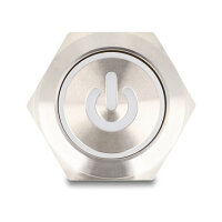 Drucktaster zum Einbau 22 mm 6 x Lötanschluss LED weiß Powersymbol + Ring