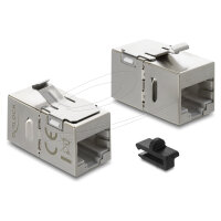 Keystone Modul Kupplung RJ45 Buchse zu RJ45 Buchse Cat.6A mit Metall Latch und Clip, geschirmt