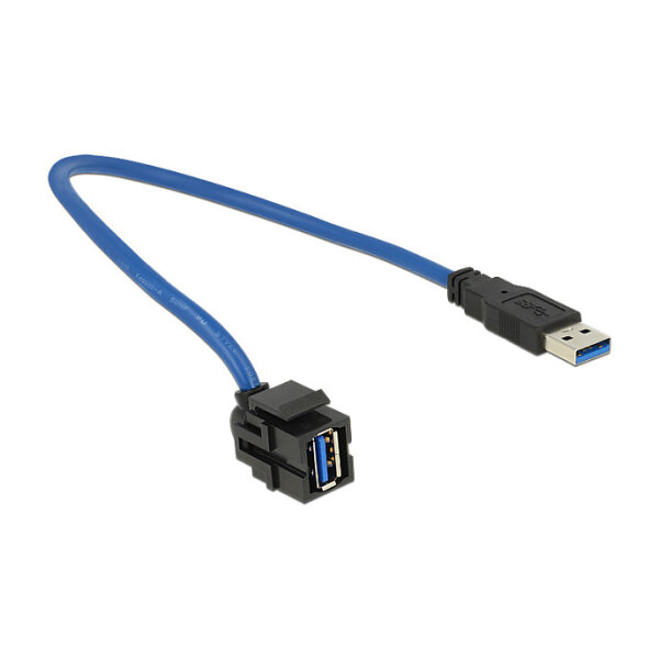 Keystone Modul USB 5 Gbps Typ-A Buchse 250° zu Typ-A Stecker mit 0,5 m Kabel schwarz