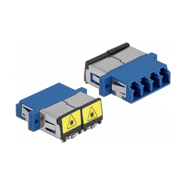 LWL Kupplung mit Laserschutzklappe LC Quad Buchse zu LC Quad Buchse Singlemode blau