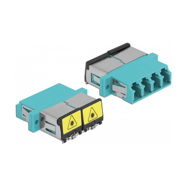 LWL Kupplung mit Laserschutzklappe LC Quad Buchse zu LC Quad Buchse Multimode aqua