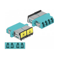 LWL Kupplung mit Laserschutzklappe LC Quad Buchse zu LC Quad Buchse Multimode aqua