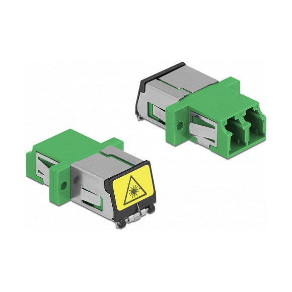 LWL Kupplung mit Laserschutzklappe LC Duplex Buchse zu LC Duplex Buchse Singlemode grün