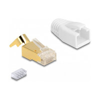 RJ45 Modularer Stecker mit Zugentlastung und Knickschutztülle für Cat.7 Rundkabel 25er Set