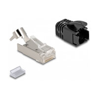 RJ45 Modularer Stecker mit Zugentlastung Cat.8.1 und Knickschutztülle 25er Set