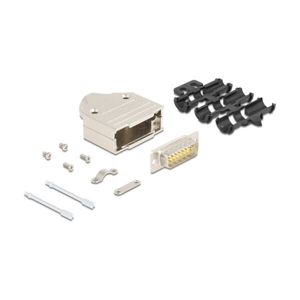 Sub-D Steckergehäuse 15 Pin aus Metall inklusive Steckerverbinder Stecker und Montagematerial