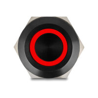 Druckschalter zum Einbau schwarz 22 mm 12 V 5 x Lötanschluss LED rot Ring