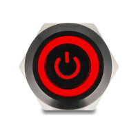Druckschalter zum Einbau schwarz 19 mm 12 V 5 x Lötanschluss LED rot Powersymbol + Ring