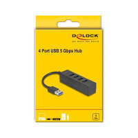 USB Hub 4 Port USB 5 Gbps mit 4 x USB Typ-A Buchse schwarz
