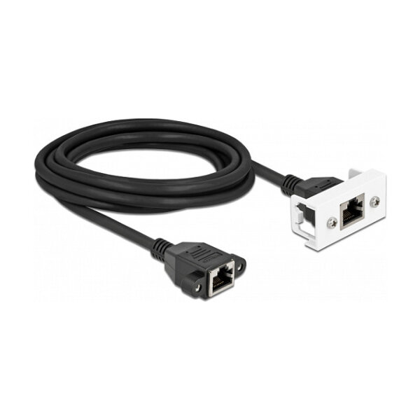 Delock Netzwerk Verlängerungskabel für Easy 45 Modul S/FTP RJ45 Buchse zu RJ45 Buchse Cat.6A 3 m schwarz / weiß