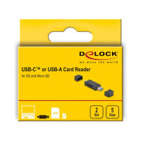 Delock Card Reader USB 5 Gbps USB Type-C™ / Typ-A für SD und Micro SD Speicherkarten schwarz