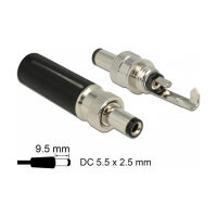 Delock Steckverbinder DC 5,5 x 2,5 mm mit Länge 9,5 mm Hohlstecker Lötversion