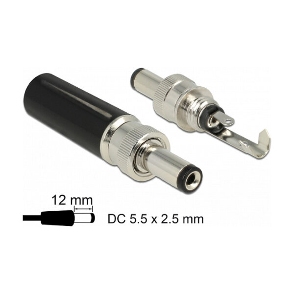 Delock Steckverbinder DC 5,5 x 2,5 mm mit Länge 12,0 mm Hohlstecker Lötversion