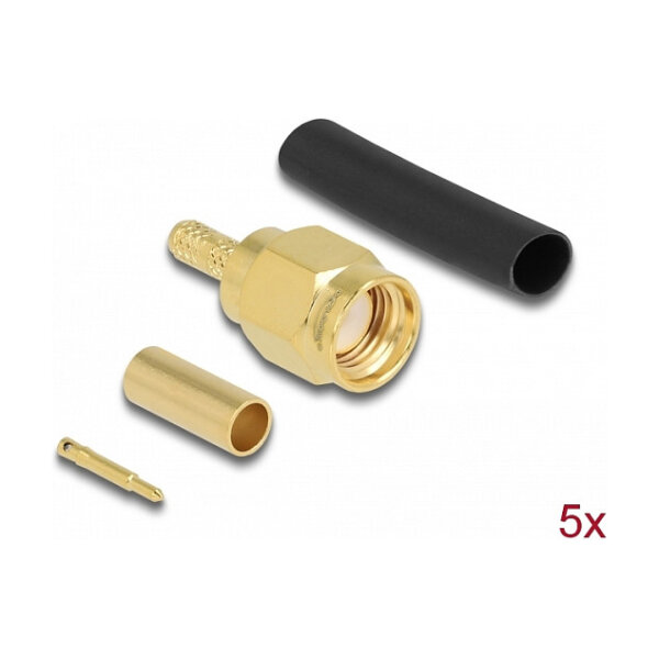 Delock SMA Stecker zum Crimpen RG-174 / RG-316 mit passendem Schrumpfschlauch - 5 Stück