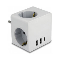 Delock Steckdosenwürfel 3-fach mit Kindersicherung und USB Ladegerät weiß