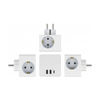 Delock Steckdosenwürfel 3-fach mit Kindersicherung und USB Ladegerät weiß