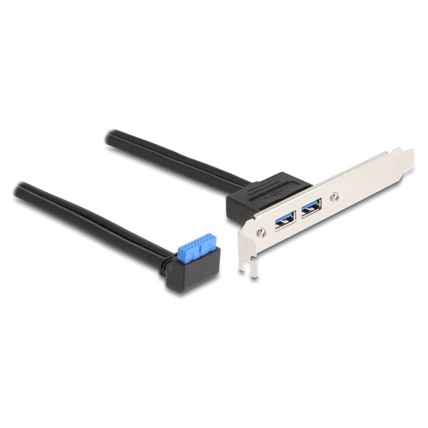 Delock Slotblech 1 x USB 5 Gbps Pfostenbuchse 90° gewinkelt zu 2 x USB 5 Gbps Typ-A Buchse 50 cm