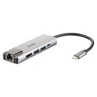 USB-C HUB 5Port D-Link DUB-M520 2xUSB3.2 Gigabit Lan RJ45 USB-C HDMI 4K passiv Silver Black