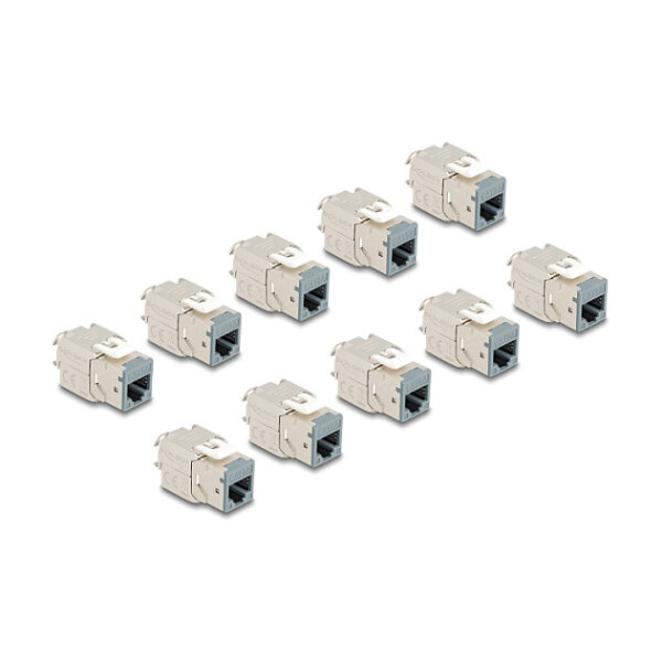 Delock Keystone Modul RJ45 Buchse zu LSA Cat.6A werkzeugfrei grau Set 10 Stück