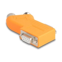 Delock D-Sub 9 Stecker und Buchse zu M12 Stecker und Buchse A-kodiert 5 pin CAN Bus Verteiler 35° orange