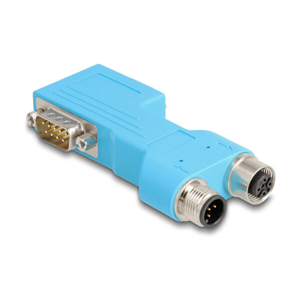 Delock D-Sub 9 Stecker und Buchse zu M12 Stecker und Buchse A-kodiert 5 pin CAN Bus Verteiler 90° blau