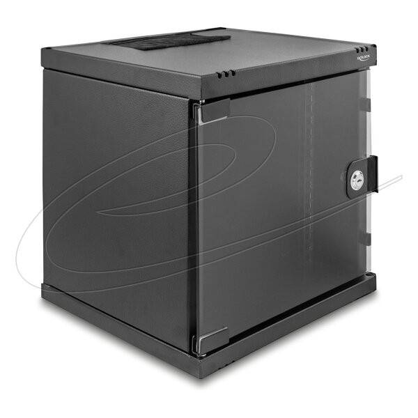 Delock 10? Netzwerkschrank 6 HE mit Glastür zur Stand- oder Wandmontage, 240 mm Tiefe, Traglast 30 kg, 330 x 312 x 300 mm, schwarz
