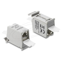 Delock RJ45 Kupplung Cat.6A Buchse zu Buchse mit Staubschutzklappe für Hutschienen Montage geschirmt grau / weiß