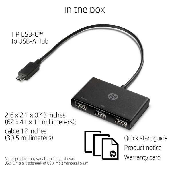 D HP USB-C HUB 3Port HP SuperSpeed USB3.0 passiv Black