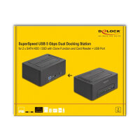 USB Dual Dockingstation für 2 x SATA HDD / SSD mit Klon Funktion und Card Reader + zusätzlichem USB Port