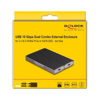 Externes USB Type-C™ Dual Combo Gehäuse für 2 x M.2 NVMe PCIe oder SATA SSD - werkzeugfrei