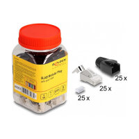 RJ45 Modularer Stecker mit Zugentlastung Cat.6A, Cat.7 und Knickschutztülle 25er Set