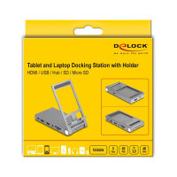 Tablet und Notebook Dockingstation 4K mit integrierter Halterung - HDMI / USB / Hub / SD / Micro SD / PD 3.0 - klappbar