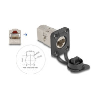 D-Typ RJ45 Einbaubuchse / Kupplung Cat.6A STP mit Schutzkappe IP66 staub- und wasserdicht