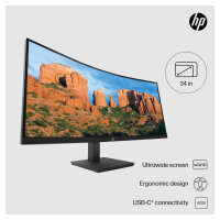 86.36cm/34 (3440x1440) HP P34hc G4 Curved 21:9 5ms 60Hz HDMI DisplayPort USB-C VESA Speaker WQHD Black
