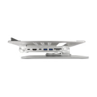Tablet und Notebook Ständer mit eingebauter Dockingstation 4K - HDMI / Kartenleser / Hub / PD 3.0 90 W - 360° drehbar