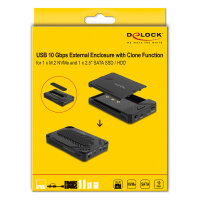 USB Type-C™ Gehäuse für 1 x M.2 NVMe SSD + 1 x 2.5? SATA SSD / HDD mit Klon Funktion