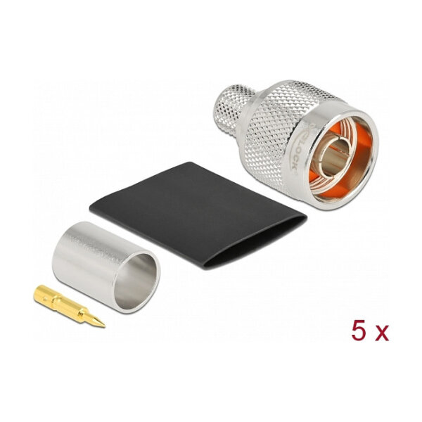 N Stecker zum Crimpen LMR 400 mit passendem Schrumpfschlauch - 5 Stück
